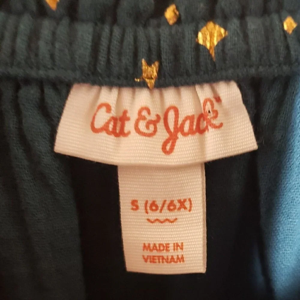 Cat & Jack Girls New Green Gauzy Long Sleeve Metallic Star Print Top 6-6X